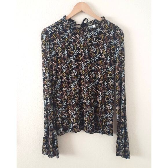 Xhilaration Mock Neck Floral Bell Sleeve Top - Picture 1 of 7